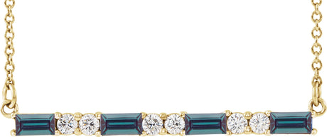 14K Gold Straight Baguette Lab-Grown Alexandrite Accented Bar Necklace - Yellow Gold