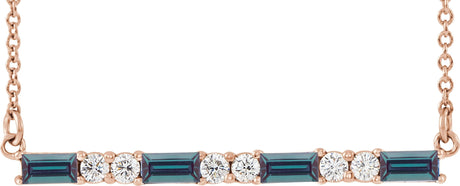 14K Gold Straight Baguette Lab-Grown Alexandrite Accented Bar Necklace - Rose Gold