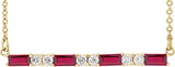 14K Gold Straight Baguette Natural Ruby Accented Bar Necklace - Yellow Gold