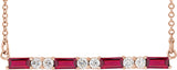 14K Gold Straight Baguette Natural Ruby Accented Bar Necklace - Rose Gold