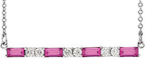 Platinum Straight Baguette Natural Pink Tourmaline Accented Bar Necklace