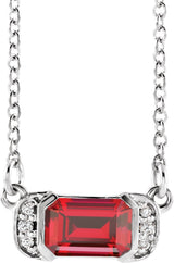 14K Gold Emerald Lab-Grown Ruby Accented Bar Necklace - White Gold