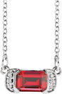 14K Gold Emerald Lab-Grown Ruby Accented Bar Necklace - White Gold