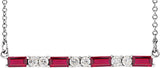 Platinum Straight Baguette Natural Ruby Accented Bar Necklace