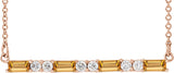 14K Gold Straight Baguette Natural Citrine Accented Bar Necklace - Rose Gold