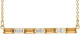 14K Gold Straight Baguette Natural Citrine Accented Bar Necklace - Yellow Gold