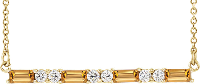 14K Gold Straight Baguette Natural Citrine Accented Bar Necklace - Yellow Gold