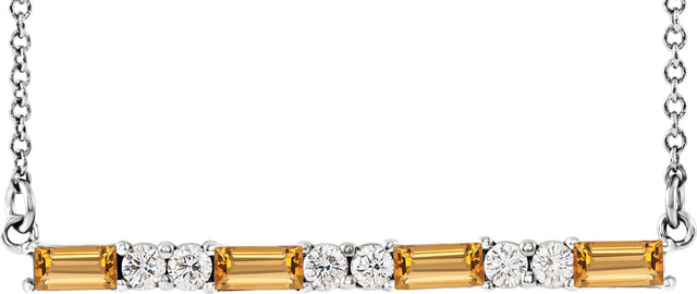 Platinum Straight Baguette Natural Citrine Accented Bar Necklace