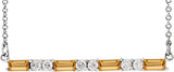 14K Gold Straight Baguette Natural Citrine Accented Bar Necklace - White Gold