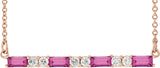 14K Gold Straight Baguette Natural Pink Tourmaline Accented Bar Necklace - Rose Gold