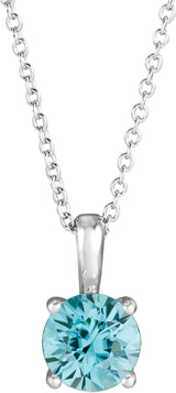 Platinum Round Natural Blue Zircon Solitaire Necklace or Pendant