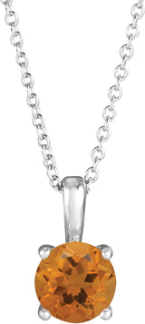 14K Gold Round Natural Citrine Solitaire Necklace or Pendant - White Gold