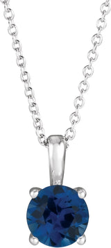 Platinum Round Lab-Grown Blue Sapphire Solitaire Necklace or Pendant II