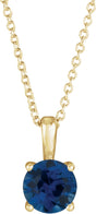 14K Gold Round Natural Blue Sapphire Solitaire Necklace or Pendant - Yellow Gold