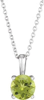 Platinum Round Natural Peridot Solitaire Necklace or Pendant