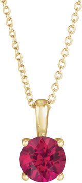 14K Gold Round Lab-Grown Ruby Solitaire Necklace or Pendant II - Yellow Gold
