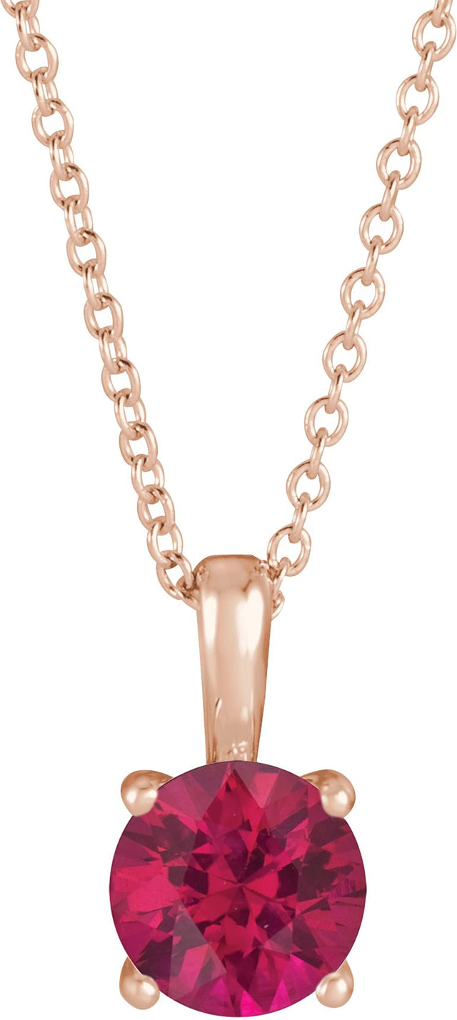 14K Gold Round Lab-Grown Ruby Solitaire Necklace or Pendant II - Rose Gold