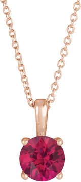 14K Gold Round Natural Ruby Solitaire Necklace or Pendant - Rose Gold