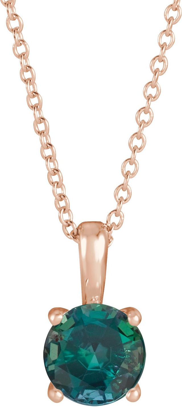 14K Gold Round Lab-Grown Alexandrite Solitaire Necklace or Pendant - Rose Gold