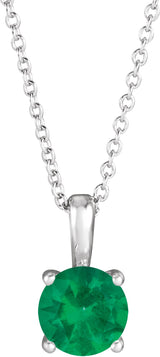 Platinum Round Natural Emerald Solitaire Necklace or Pendant