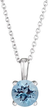 Platinum Round Natural Aquamarine Solitaire Necklace or Pendant