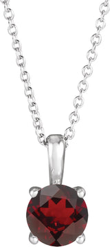 14K Gold Round Natural Mozambique Garnet Solitaire Necklace or Pendant - White Gold