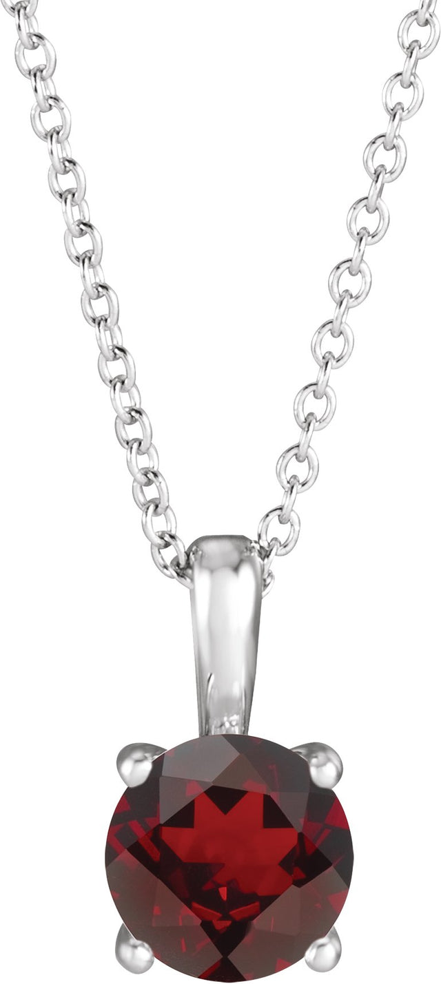 14K Gold Round Natural Mozambique Garnet Solitaire Necklace or Pendant - White Gold