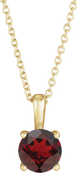 14K Gold Round Natural Mozambique Garnet Solitaire Necklace or Pendant - Yellow Gold