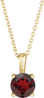 14K Gold Round Natural Mozambique Garnet Solitaire Necklace or Pendant - Yellow Gold