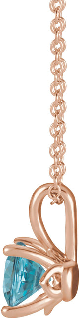 14K Gold Round Natural Blue Zircon Solitaire Necklace or Pendant - Rose Gold - view 2