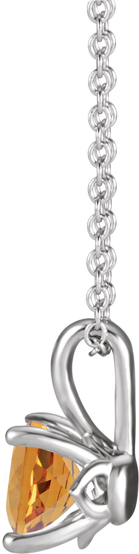 Platinum Round Natural Citrine Solitaire Necklace or Pendant - view 2