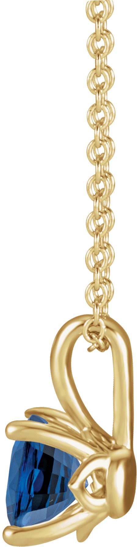 14K Gold Round Lab-Grown Blue Sapphire Solitaire Necklace or Pendant II - Yellow Gold - view 2