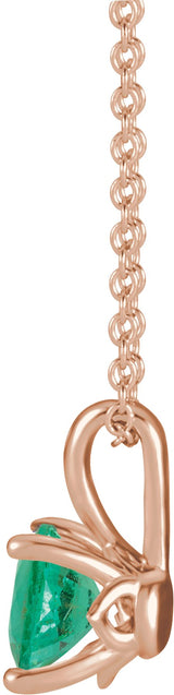 14K Gold Round Natural Emerald Solitaire Necklace or Pendant - Rose Gold - view 2