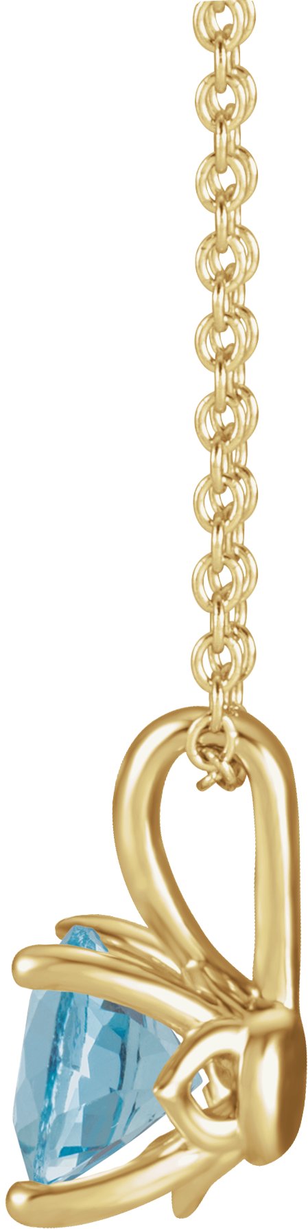 14K Gold Round Natural Aquamarine Solitaire Necklace or Pendant - Yellow Gold - view 2