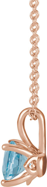 14K Gold Round Natural Aquamarine Solitaire Necklace or Pendant - Rose Gold - view 2