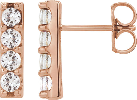 14K Gold Round Lab-Grown Diamond Accented Bar Earrings - Rose Gold