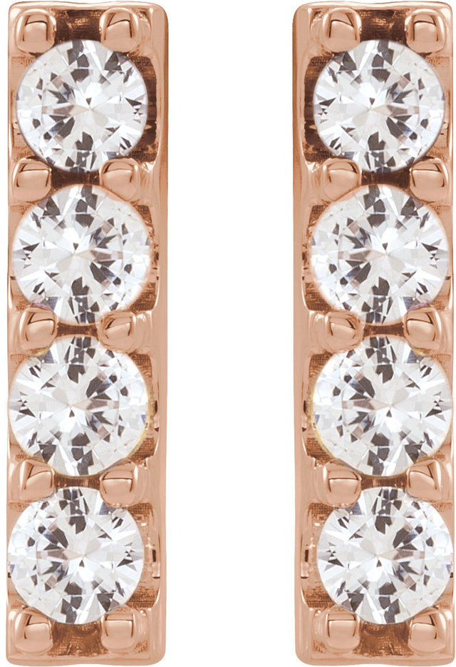 14K Gold Round Lab-Grown Diamond Accented Bar Earrings - Rose Gold - view 2