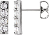 Platinum Round Natural Diamond Accented Bar Earrings – 2.5mm Stones