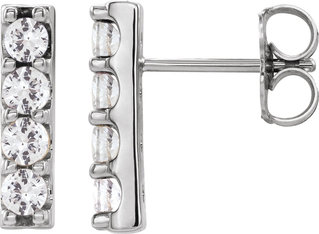 Platinum Round Natural Diamond Accented Bar Earrings – 2.5mm Stones