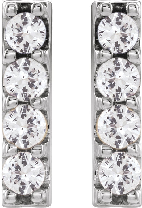 Platinum Round Natural Diamond Accented Bar Earrings – 2.5mm Stones - view 2