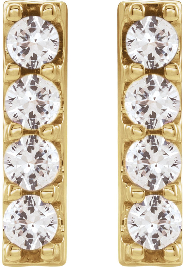 14K Gold Round Lab-Grown Diamond Accented Bar Earrings - Yellow Gold - view 2