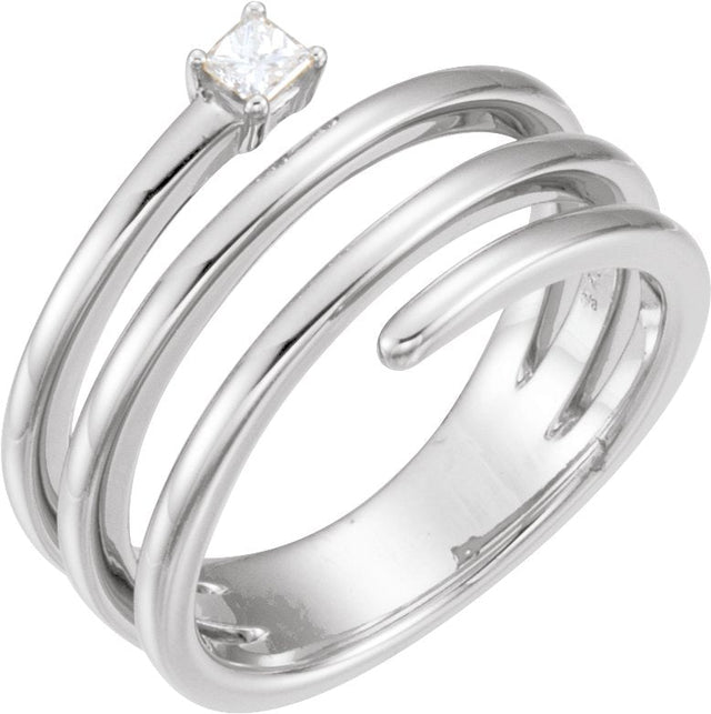 14K Gold Square Natural Diamond Accented Spiral Ring - White Gold