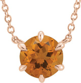 14K Gold Round Natural Citrine Solitaire Necklace - Rose Gold