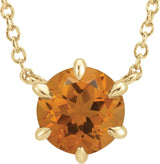14K Gold Round Natural Citrine Solitaire Necklace II - Yellow Gold