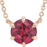 14K Gold Round Natural Ruby Solitaire Necklace II - Rose Gold