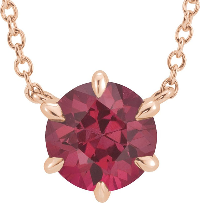 14K Gold Round Natural Ruby Solitaire Necklace - Rose Gold