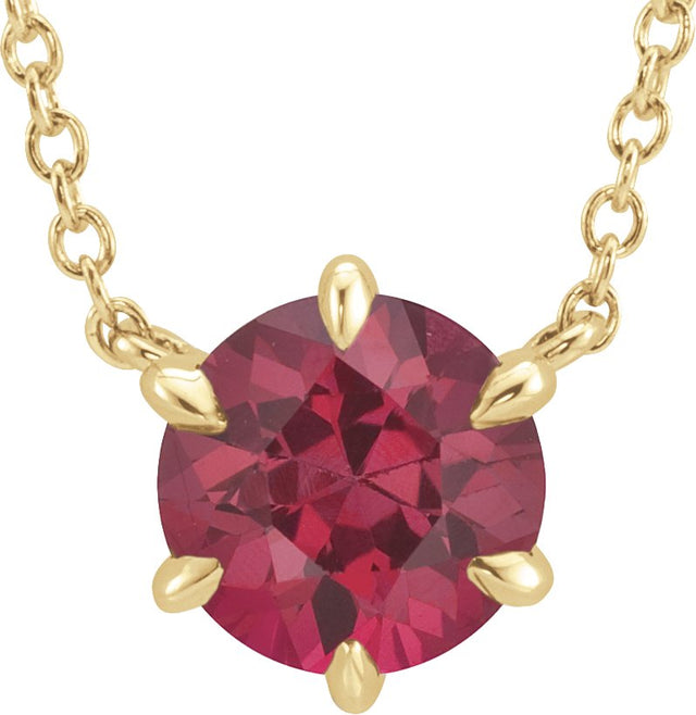 14K Gold Round Natural Ruby Solitaire Necklace - Yellow Gold