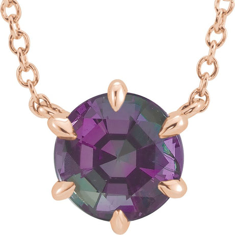14K Gold Round Lab-Grown Alexandrite Solitaire Necklace - Rose Gold