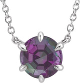 14K Gold Round Lab-Grown Alexandrite Solitaire Necklace II - White Gold