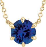 14K Gold Round Lab-Grown Blue Sapphire Solitaire Necklace - Yellow Gold